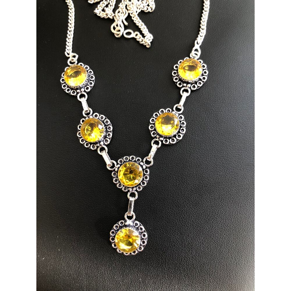 925 Sterling Faceted Citrine Necklace 20" - Picture 2 of 6